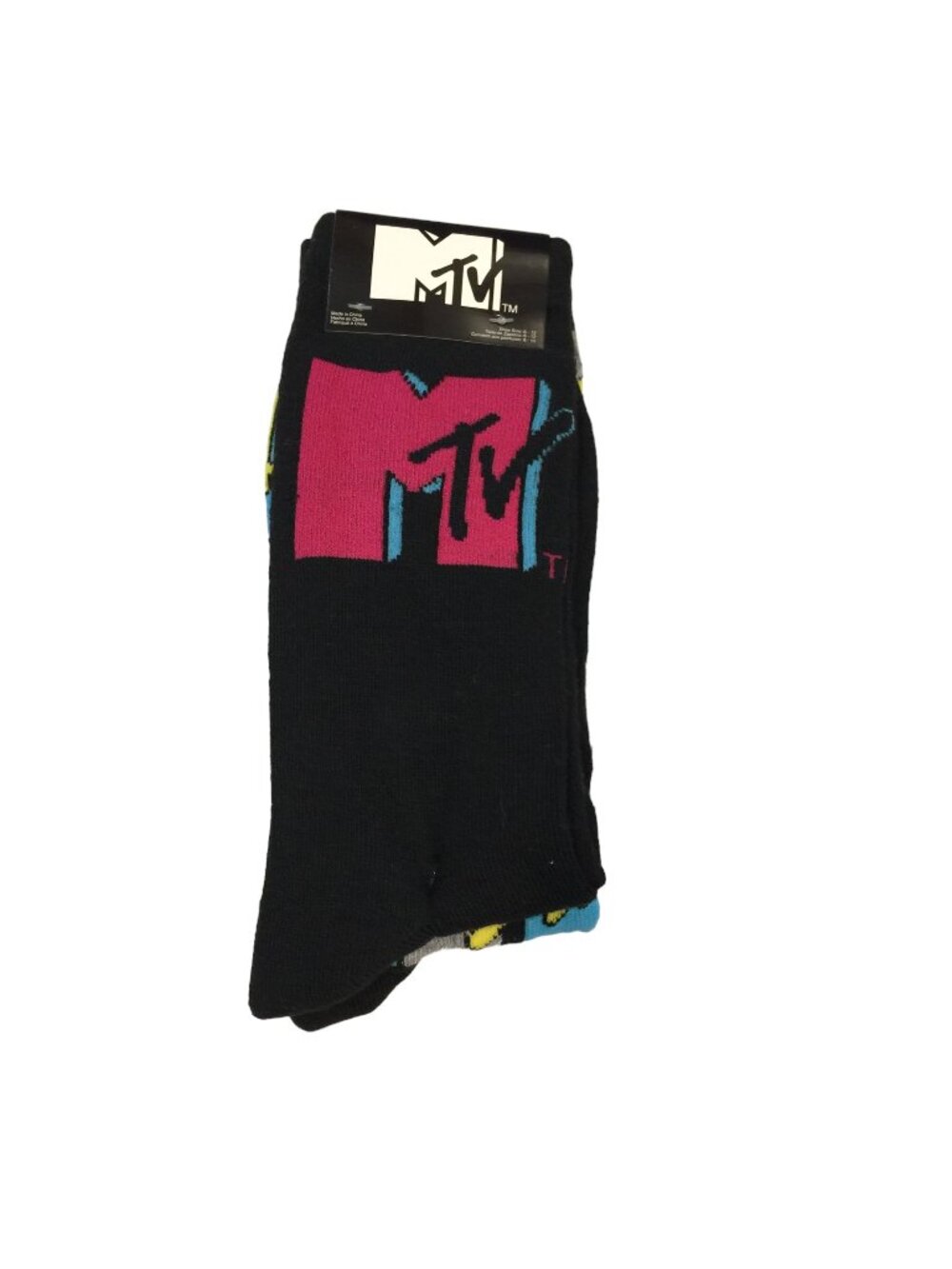MTV Men's Crew Socks Size 6-12 Set of 2 Black Gray Aqua